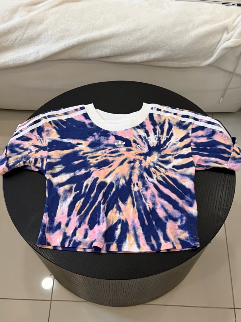 adidas women’s Tie-Dye Crop crop top in tie dye Navy, Pink & white